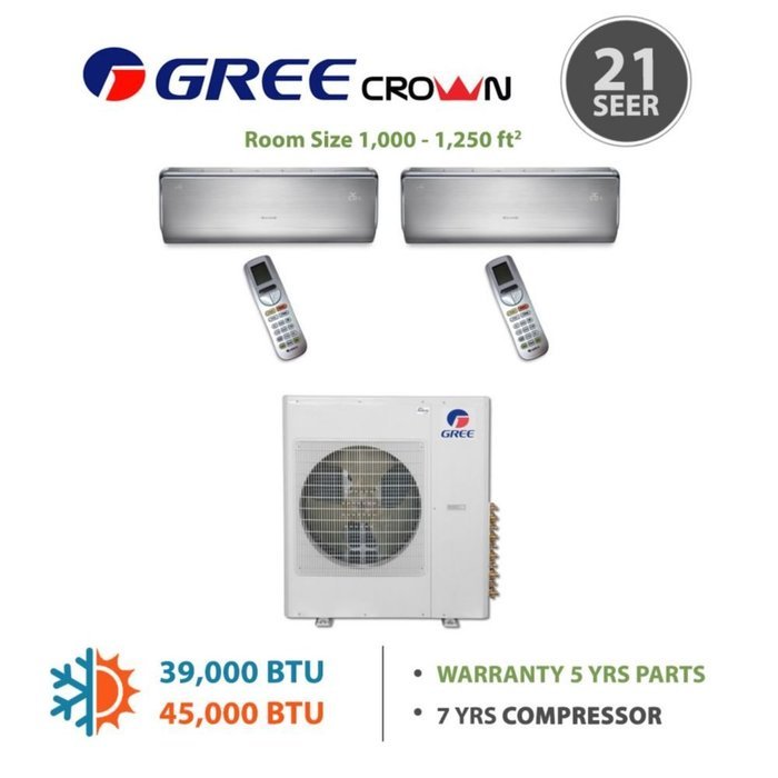 Gree MULTI18BCROWN200 - 18,000 BTU Multi21 Dual-Zone Wall Mounted Mini Split Air Conditioner with Heat Pump 220V... N8