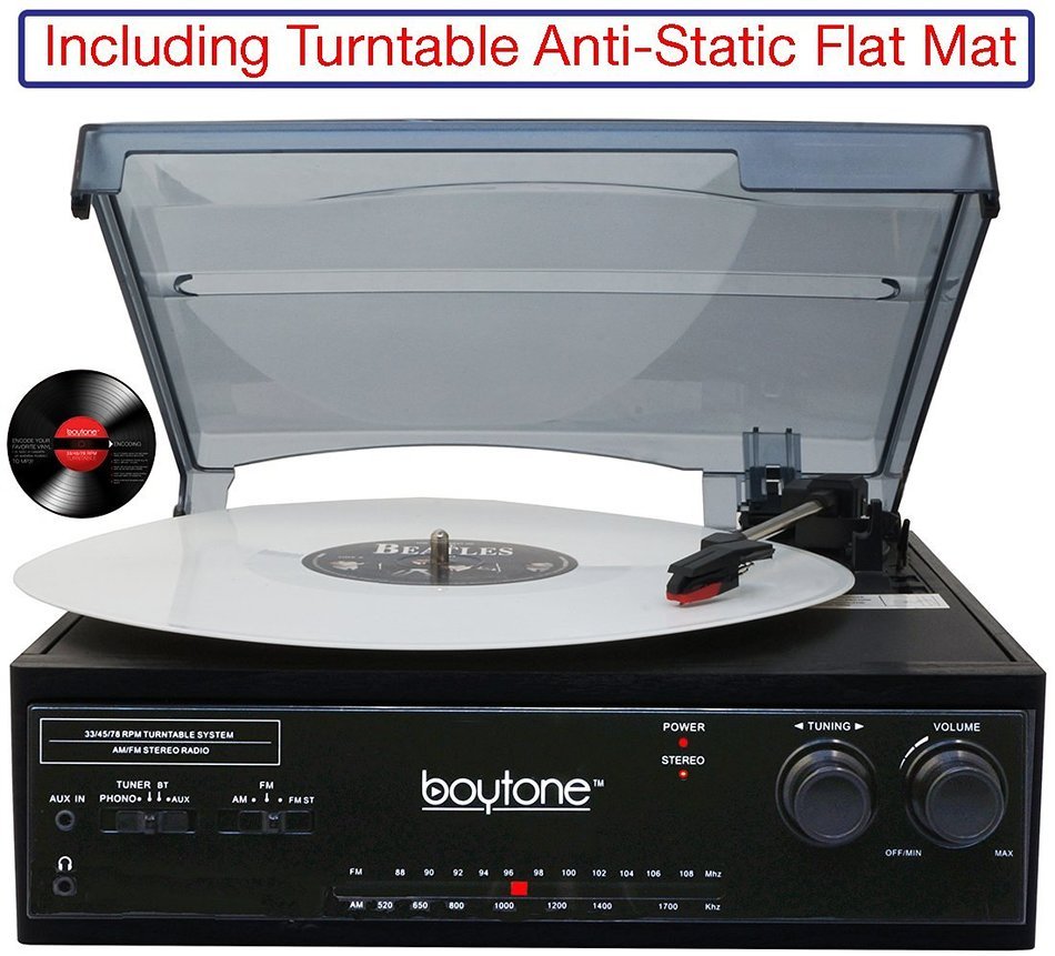 Boytone BT-13B with Bluetooth Connection 3-Speed Stereo Turntable Belt Drive 33/45/78 RPM, 2 built in Speakers... N4
