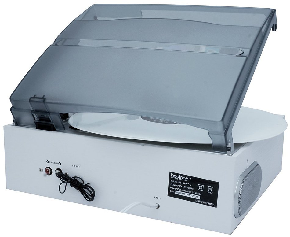 Boytone BT-37WT-C White Color Limited Edition 3-Speed Stereo Turntable, 2 Built-In Speakers, LCD Display, AM/FM... N5