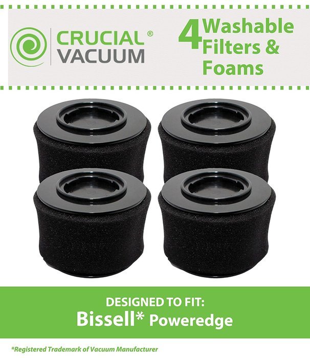 4 Bissell PowerEdge Washable Dust Cup Filter and Outer Foam Fits Bissell PowerEdge Hard Floor Vacuum 81L2, 81L2T...