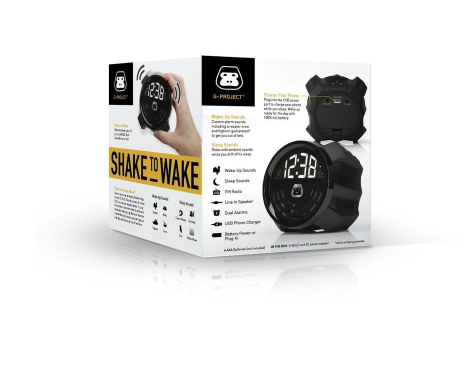 G-Project G-BUZZ Portable Alarm Clock FM Radio Speaker and USB Charging & Aux Line In N4