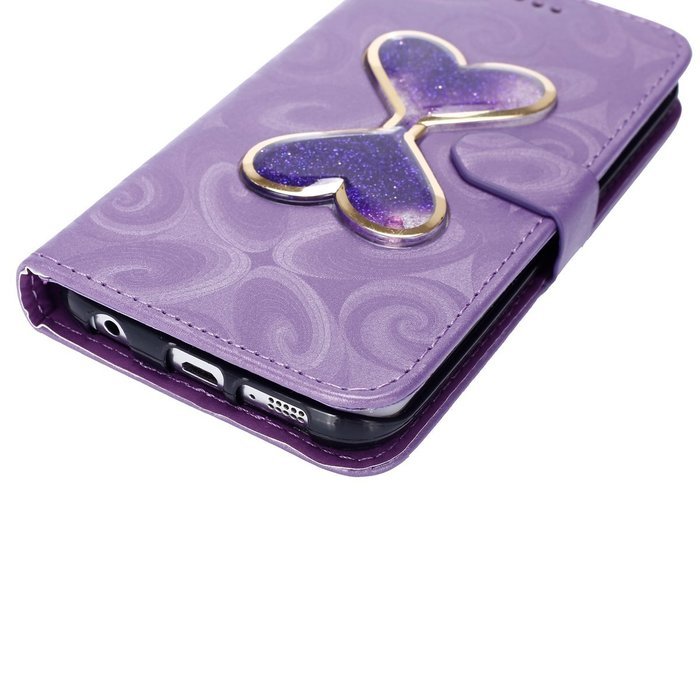 Galaxy S6 Edge Wallet Case, PHEZEN Bling Liquid Glitter Love Heart Floating 3D Hourglass Luxury Pu Leather Magnet... N42