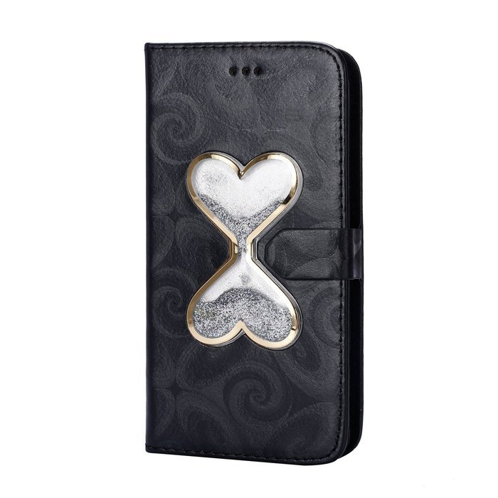 Galaxy S6 Edge Wallet Case, PHEZEN Bling Liquid Glitter Love Heart Floating 3D Hourglass Luxury Pu Leather Magnet... N43