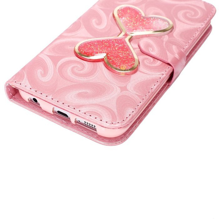 Galaxy S6 Edge Wallet Case, PHEZEN Bling Liquid Glitter Love Heart Floating 3D Hourglass Luxury Pu Leather Magnet... N49