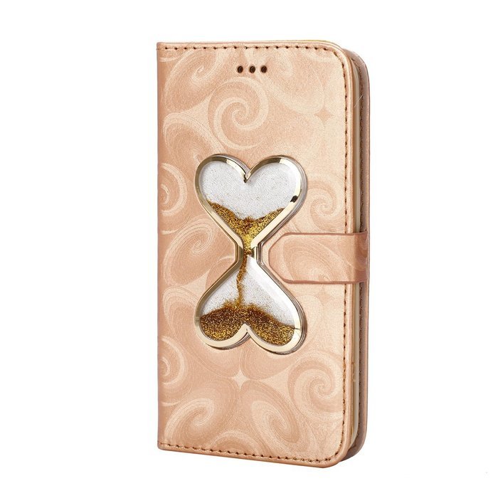 Galaxy S6 Edge Wallet Case, PHEZEN Bling Liquid Glitter Love Heart Floating 3D Hourglass Luxury Pu Leather Magnet... N52