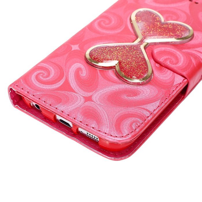 Galaxy S6 Edge Wallet Case, PHEZEN Bling Liquid Glitter Love Heart Floating 3D Hourglass Luxury Pu Leather Magnet... N55