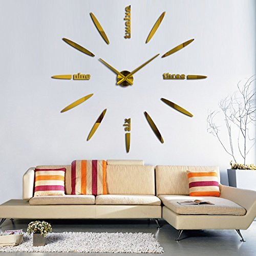 EverTrust(TM) real new limited Quartz watch big diy 3d mirror sticker Metal wall clock modern art clocks home... N6