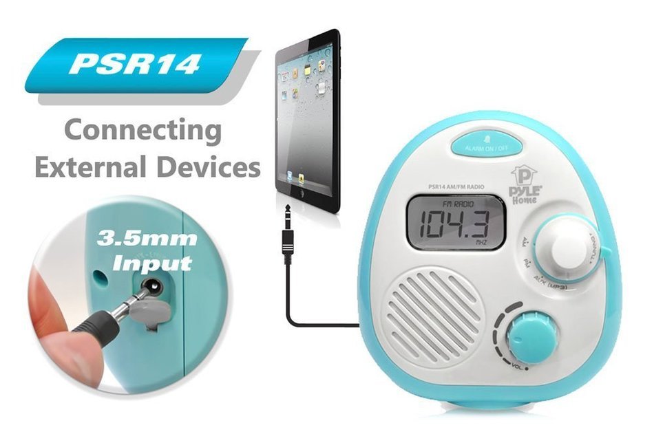 Pyle PSR14 Splash-Proof Water Resistant Mini Digital AM/FM Radio Alarm Clock with LCD Display and 3.5mm AUX Input... N2
