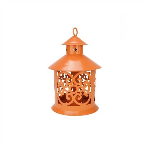 NorthLight 7.8 in. Shiny Orange Wrought Iron Ornate Candle Lantern