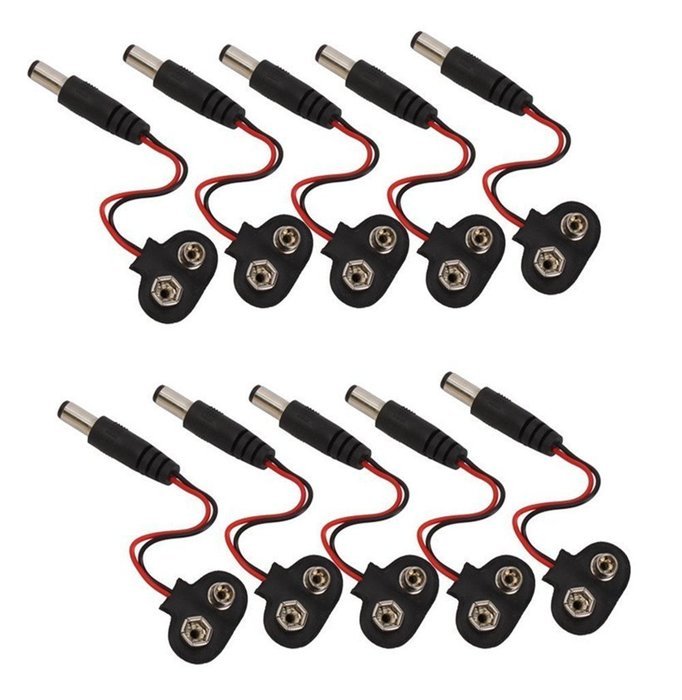 Malida 2.1x5.5mm Male DC Power Plug to 9V Battery Button Connector Cable (10)