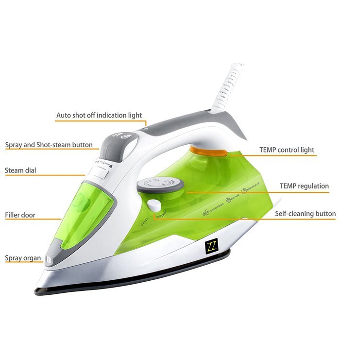ZZ ES23311 Advantage Steam Iron Motion-Activated 1400-Watt Auto-Off, White/Green N3