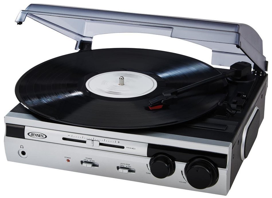 Jensen JTA-230S 3 Speed Stereo Turntable with Built in Stereo Speaker System (Silver, Limited Edition)