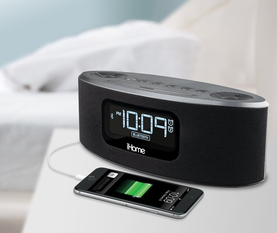iHome Bluetooth Compact Stereo Dual Alarm Clock Radio with Large Easy to Read Backlit Display N4
