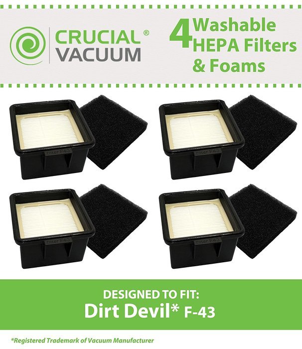 4 Dirt Devil F43 HEPA Filters and Foam Filters, Part # 2PY1105000 (2-PY1105-000) & 1PY1106000, Designed & Engineered...