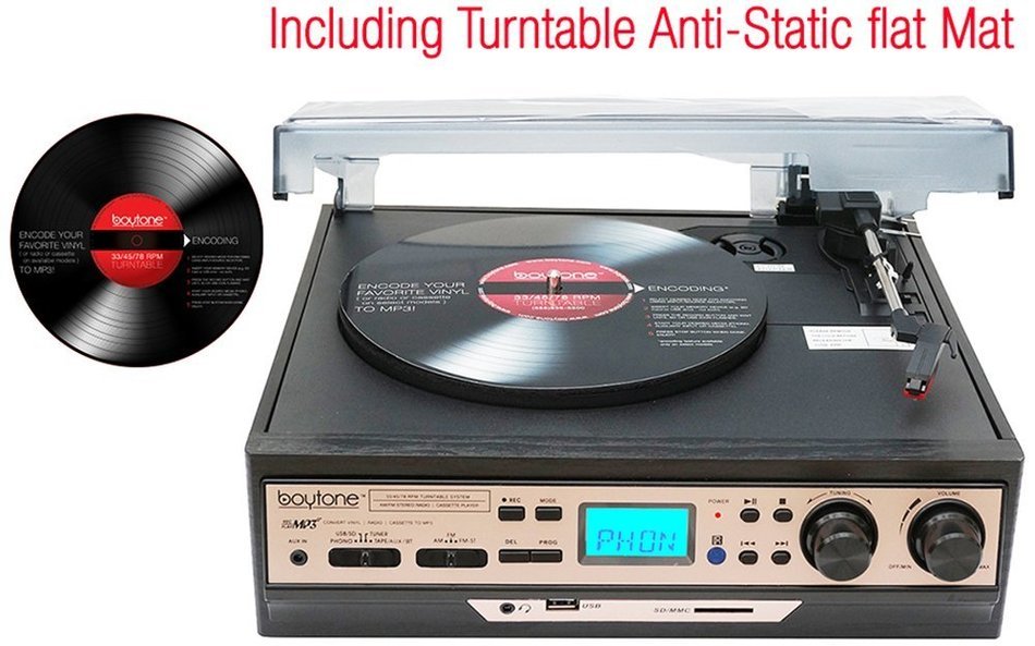 Boytone BT-27R-C Bluetooth connection 3-Speed Stereo Turntable, 2 built in Speakers Digital LCD Display AM/FM... N2