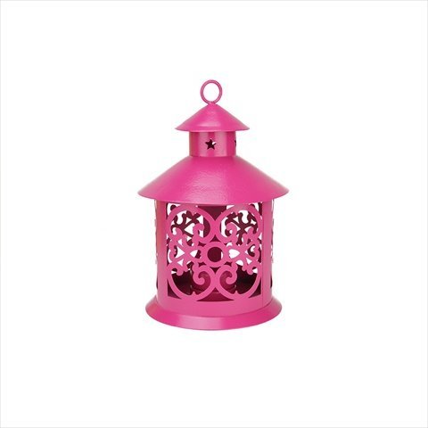 NorthLight 7.8 in. Shiny Pink Wrought Iron Ornate Candle Lantern