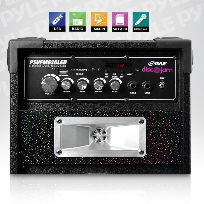 Pyle Disco Jam Dual 6.5&rdquo; Karaoke Bookshelf Stereo Speaker System, 2 Mic Inputs and Built in LED Party Lights N3