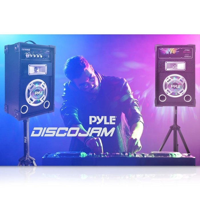 Pyle Disco Jam Dual 6.5&rdquo; Karaoke Bookshelf Stereo Speaker System, 2 Mic Inputs and Built in LED Party Lights N4