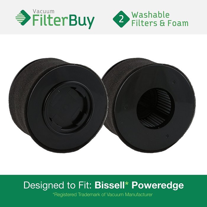 2 - Bissell PowerEdge Washable & Reusable Dust Cup Filters. Designed by FilterBuy to fit Bissell PowerEdge Hard...