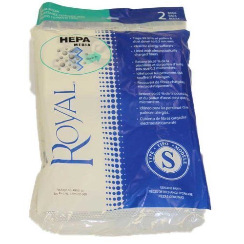 2 Royal RY4000 Backpack Style S AR10130 HEPA Filtration Premium Allergen Filtration Vacuum Cleaner Bags, Part...