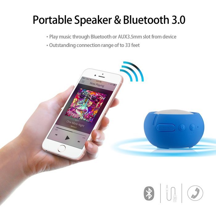 Ausdom AS2 Outdoor Portable and Shower Bluetooth Speaker Water Resistant Shockproof Dustproof, Strong 3w Driver... N2