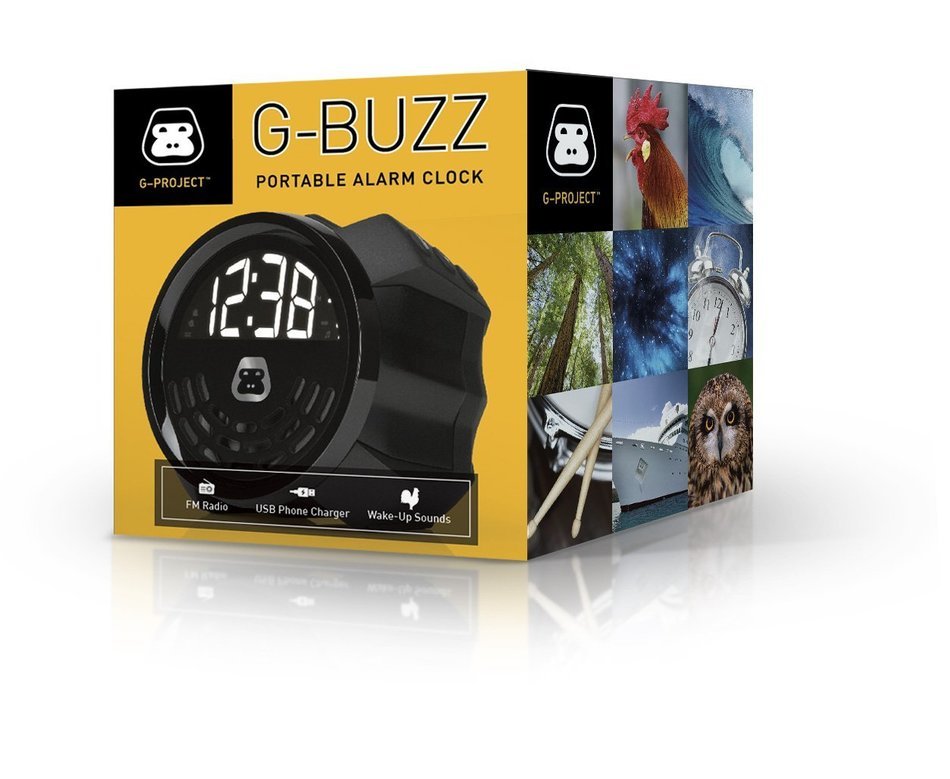 G-Project G-BUZZ Portable Alarm Clock FM Radio Speaker and USB Charging & Aux Line In N7