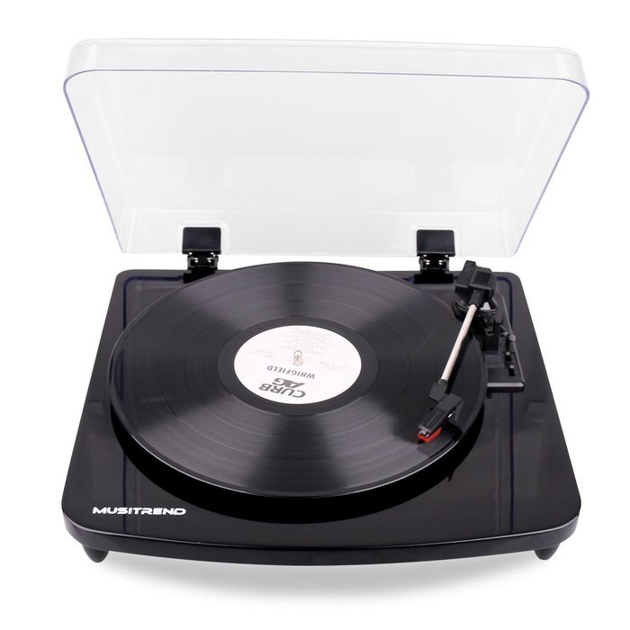 Musitrend LP 3-Speed Turntable Line Out Jacks to External Devices PC to Record Music LP-to-MP3, Glossy Piano Black N6