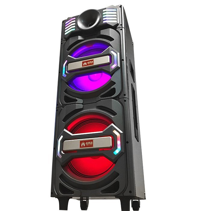 EMB PKL2200 Proffessional 2000W Double 12" Woofer w/ LED Lights - Trolley LOUD Portable Rechargeable Speaker System... N3
