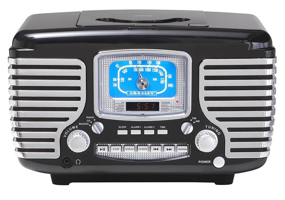 Crosley CR612-BK Corsair Retro AM/FM Dual Alarm Clock Radio with CD Player, Black N2