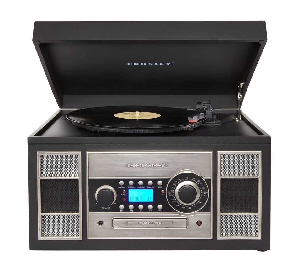 Crosley CR2413A-BK Memory Master II Turntable with Radio, CD Player/Recorder, Cassette and Aux-In, Black N4