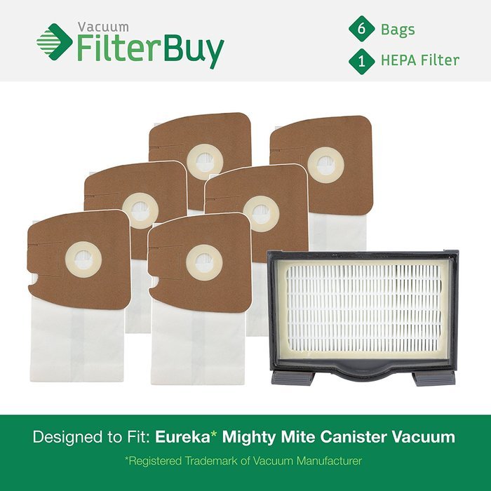 Eureka Mighty Mite Canister Vacuum Kit, 1 HF8 (HF-8) HEPA Filter & 6 Eureka Type MM High Efficiency Allergen Bags...