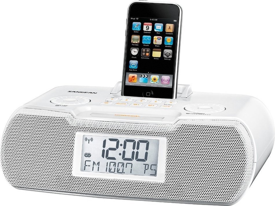 Sangean RCR-10WH FM-RBDS/AM/Aux-in Digital Tuning Atomic Clock Radio Compatible with iPod, White, FM/AM Stereo...