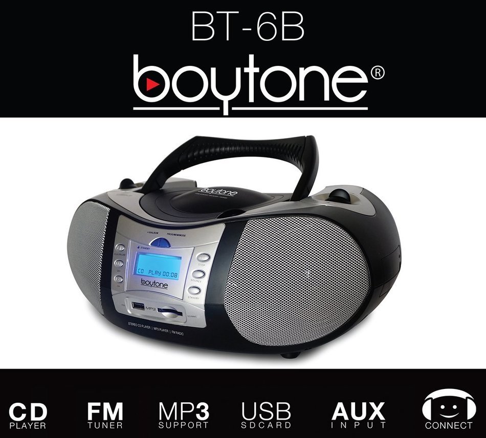 Boytone BT-6B CD Boombox Black Edition Portable Music System with CD Player & USB/SD/MMC Slot, Digital FM Radio... N4