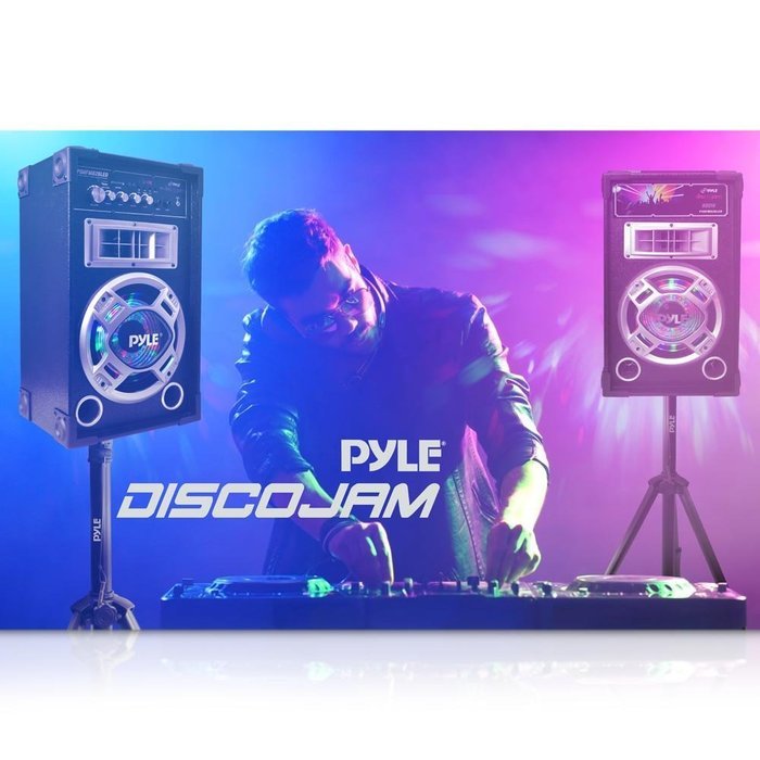 Pyle Disco Jam Dual 6.5&rdquo; Karaoke Bookshelf Stereo Speaker System, 2 Mic Inputs and Built in LED Party Lights N6