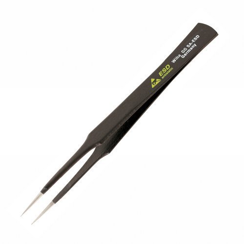 Wiha 44502 Stainless Steel Long with Fine Point Professional ESD Precision Tech Tweezer, 130mm Overall Length...