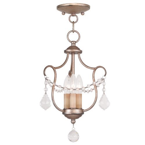 Livex Lighting 6420-73 Chesterfield 3 Light Convertible Chain Hang/Ceiling Mount, Hand Painted Antique Silver...