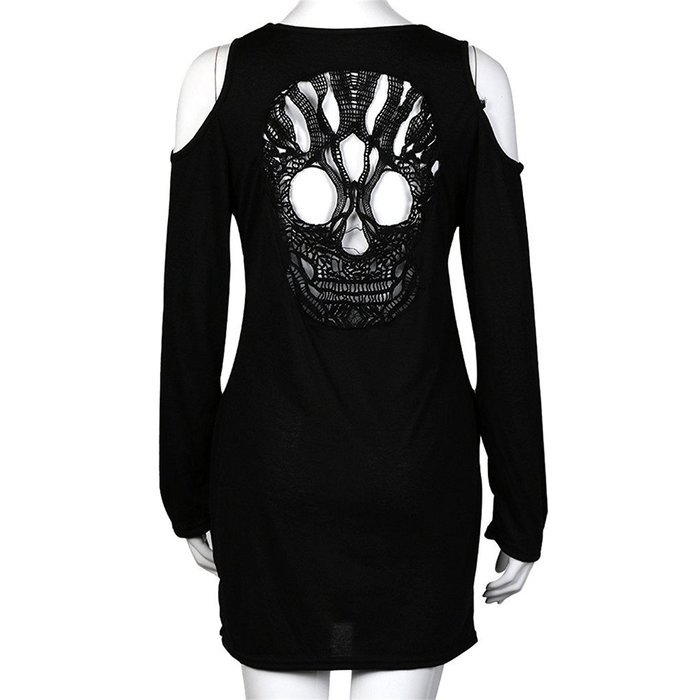 Women Dress,Haoricu Fall Women Sexy V-collar Strapless Skull Hollow Long-sleeved Dress N7
