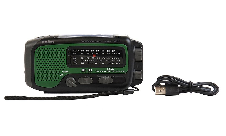 Kaito KA350GN Voyager Trek Solar/Crank AM/FM/SW NOAA Weather Radio with 5-LED Flashlight, Green N9