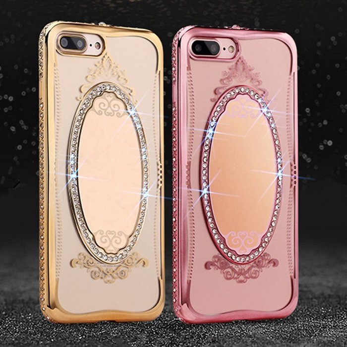 iPhone 7 Plus 5.5 Crystal TPU Glass Case-Superstart Gold Super Slim Shiny Electoplating Mirror Case With Bling... N2