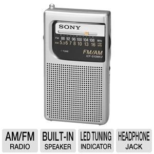 Sony All in One Compact Design Pocket Portable Size AM/FM Radio with Built-in Speaker, Earphone Jack, LED Tuning...