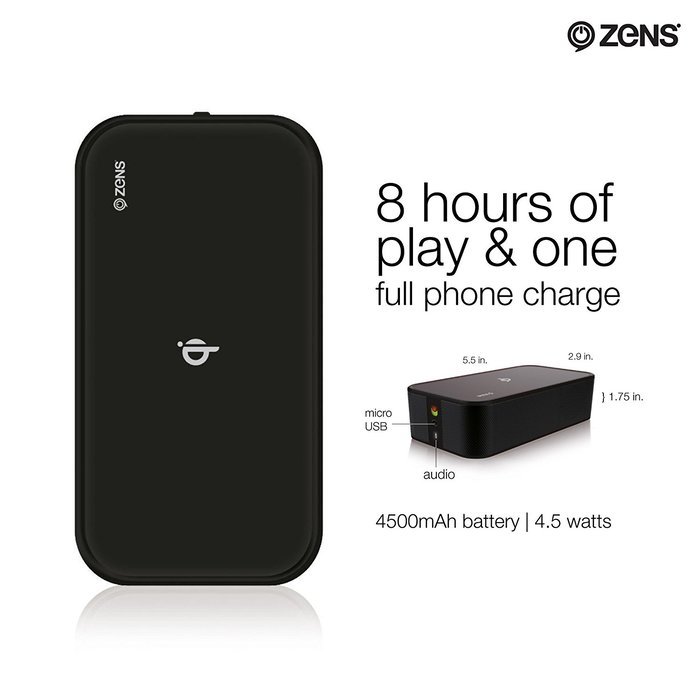 ZENS Portable Bluetooth Speaker Wireless Charger Power Bank &ndash; Qi Charging - 2 x 5W Speakers &ndash; NFC Enabled - for... N5