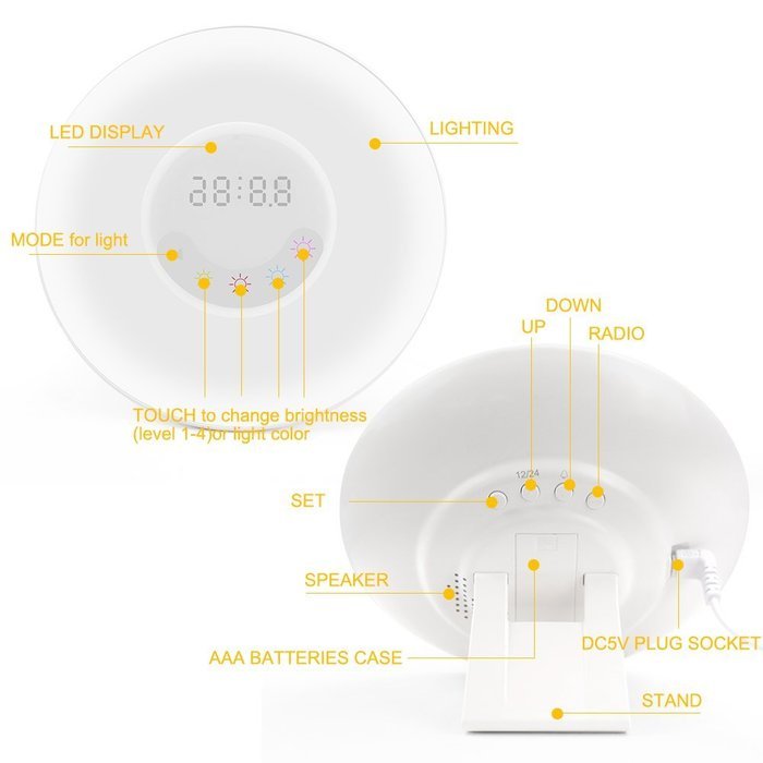 Shengsite Wake Up Light Alarm Clock Radio,Sunrise Simulation Wakes RGB LED Lamp FM Radio and Alarm Clock N3