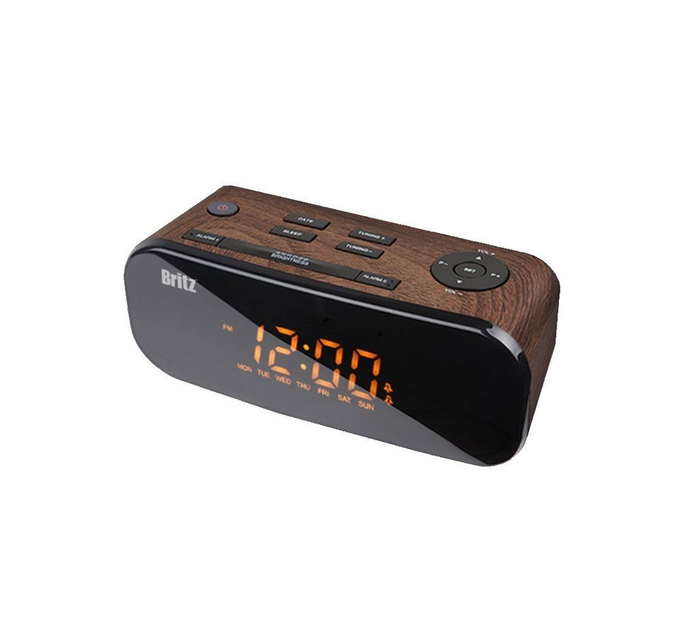 Britz BZ-M107 Digital FM Radio & Clock With Dual Alarm Free Voltage 100~240V ( Brown Color) N3