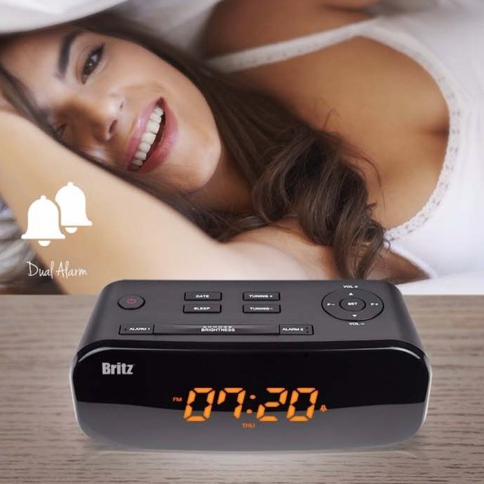 Britz BZ-M107 Digital FM Radio & Clock With Dual Alarm Free Voltage 100~240V ( Brown Color) N4