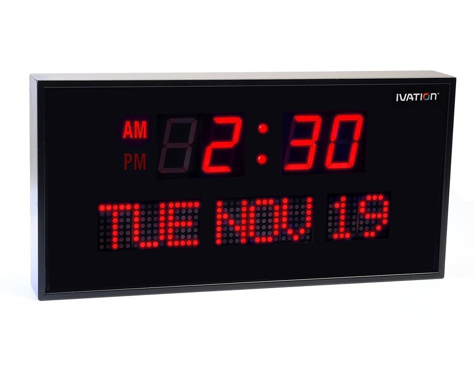 Ivation JID0222GRN Big Oversized Digital GreenLED Calendar Clock with Day and Date (Green) N9