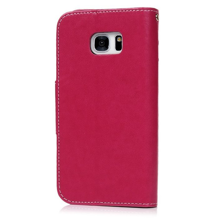 Badalink Galaxy S7 Edge Wallet Case 9 Card Slots Plastic Mirror Hand Strap Stand Feature Embossed PU Leather Flip... N24