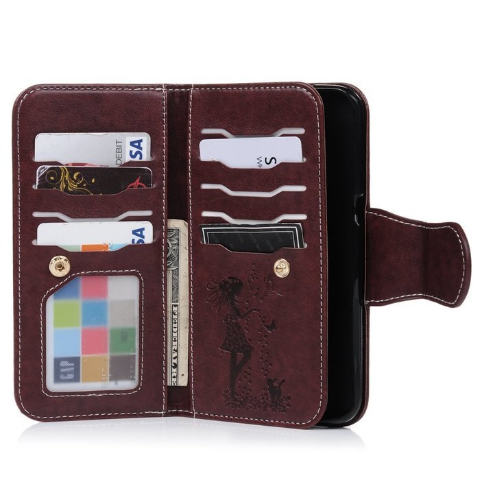 Badalink Galaxy S7 Edge Wallet Case 9 Card Slots Plastic Mirror Hand Strap Stand Feature Embossed PU Leather Flip... N26