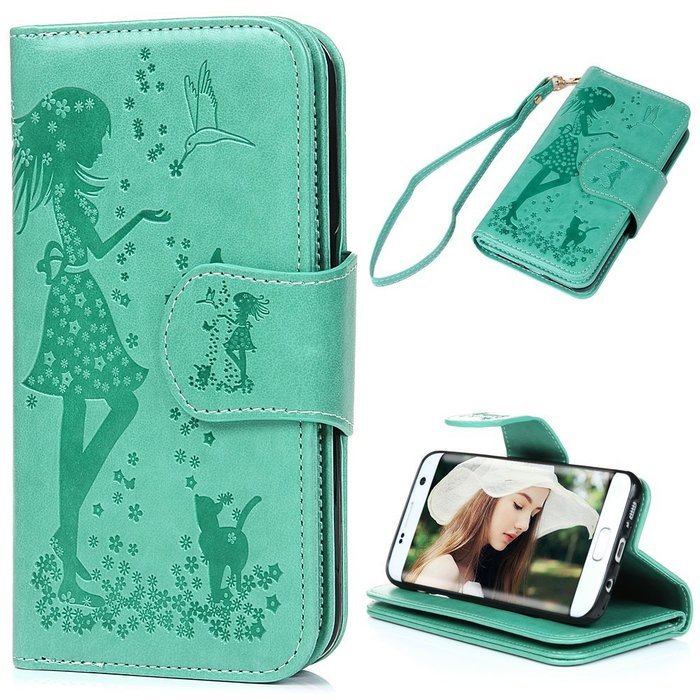 Badalink Galaxy S7 Edge Wallet Case 9 Card Slots Plastic Mirror Hand Strap Stand Feature Embossed PU Leather Flip... N32