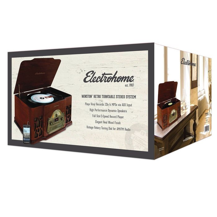 Electrohome Wellington Record Player Retro Vinyl Turntable Real Wood Stereo System, AM/FM Radio, CD, USB for MP3... N12