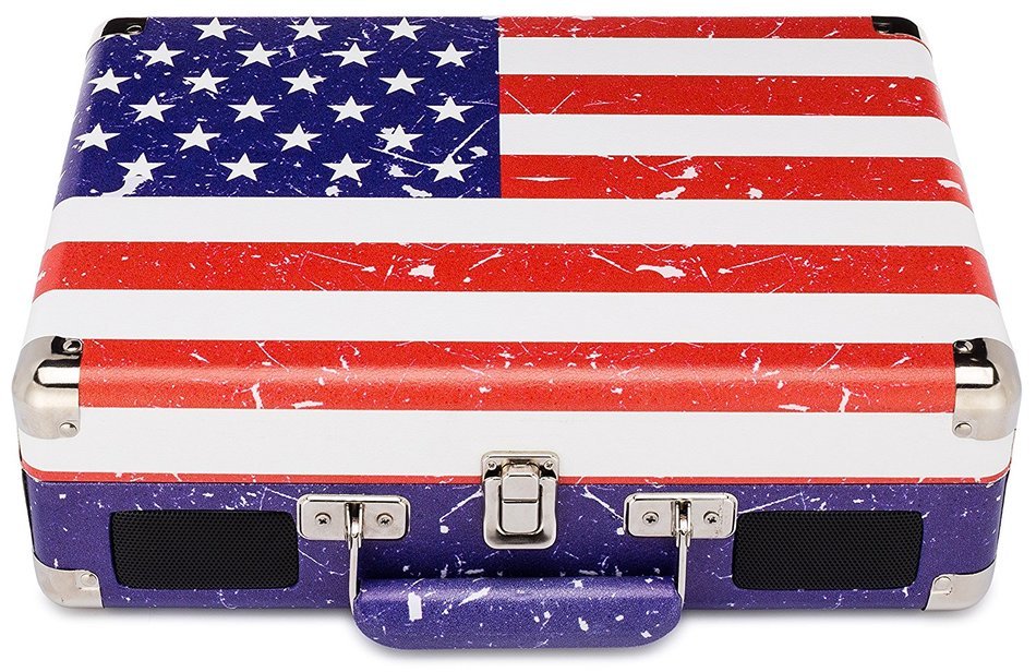 ClearClick Portable 3-Speed Vintage Suitcase/Briefcase Turntable (USA Flag Design) - Vinyl Record Player with... N4